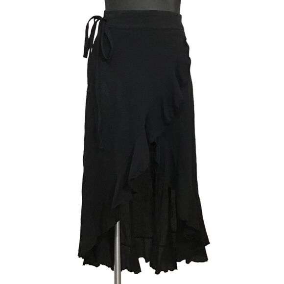 9Seed Resort Black High Low Ruffle Wrap Skirt Size Small - Picture 2 of 12